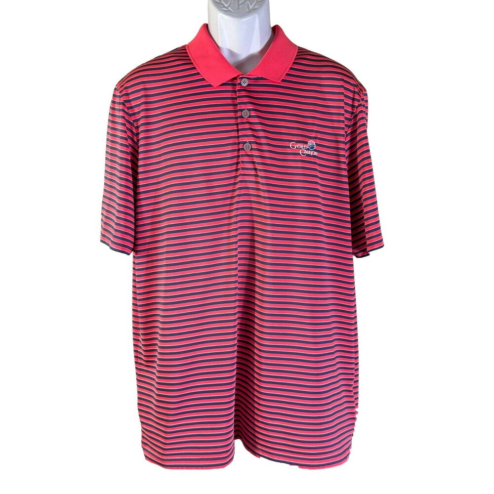 ADIDAS Men's Short Sleeve Button Down Striped Golf GOLD CANYON Polo Shirt XL